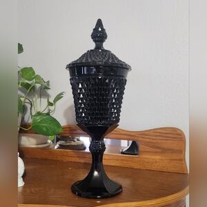Vintage Indiana Glass Co Black Diamond Point Tiara Apothecary Lidded Jar